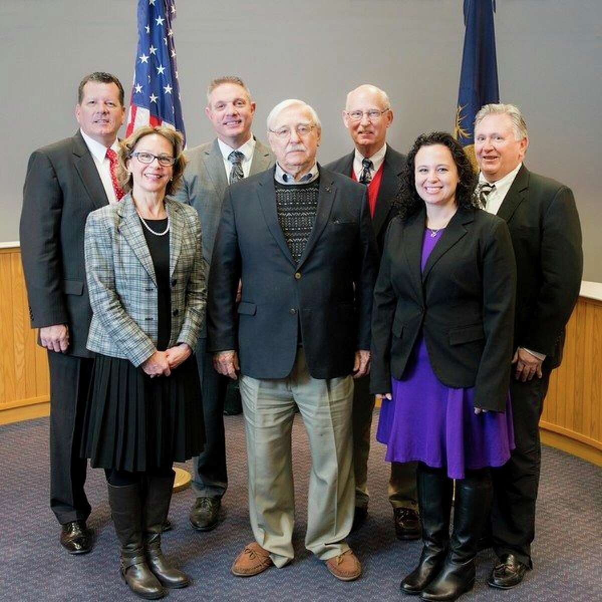 Midland County Board of Commissioners (front row, from left): Gaye Terwillegar, R-District 4; Vice Chair James Geisler, R-District 5; and Jeanette Snyder, R-District 1; (back row, from left) Eric Dorrien, R-District 6; Chair Mark Bone, R-District 2; Steve Glaser, R-District 3; and Scott Noesen, R-District 7.