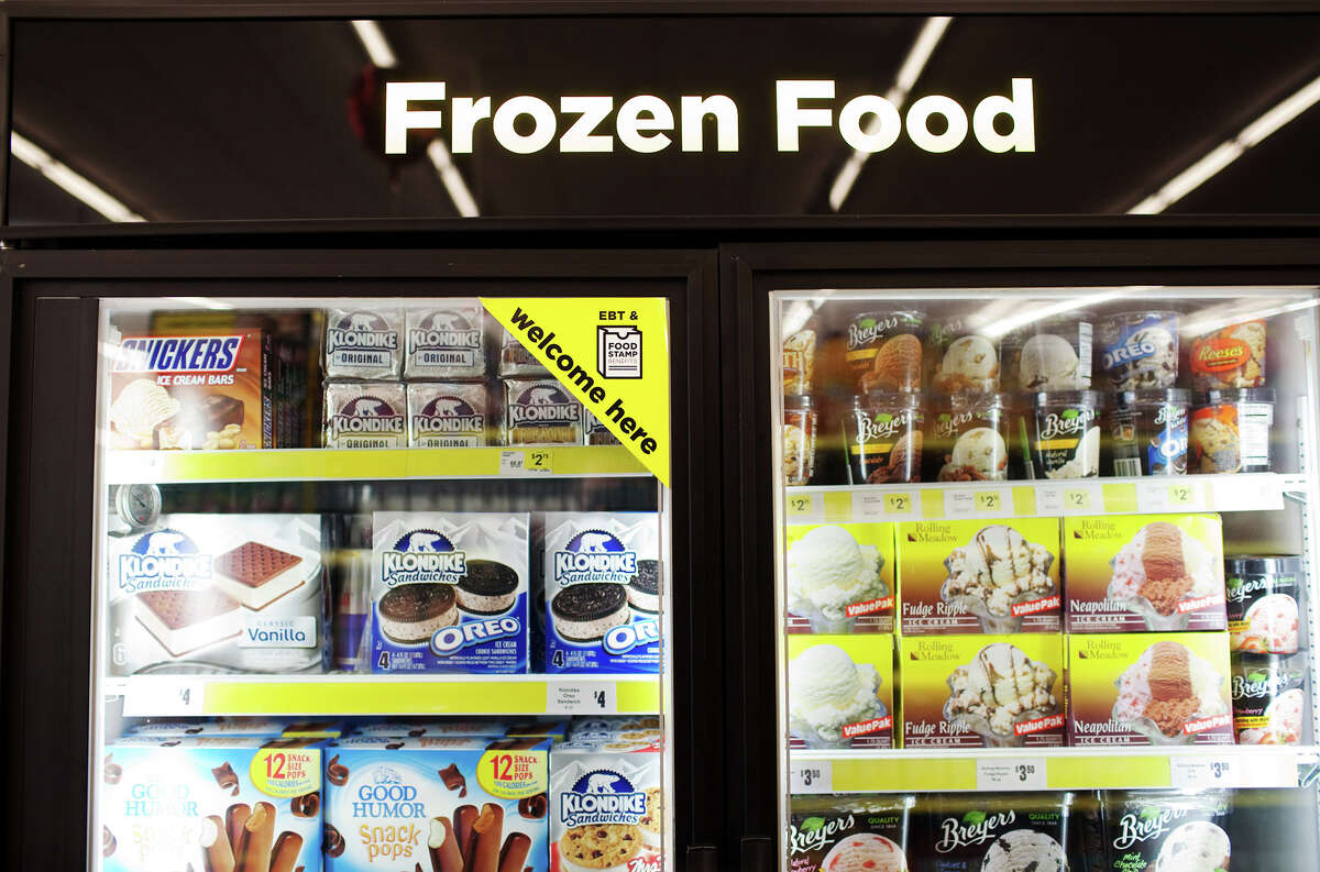A frozen food case with ice cream and other desserts in Saddle Brook, New Jersey, on Dec. 3, 2011. (