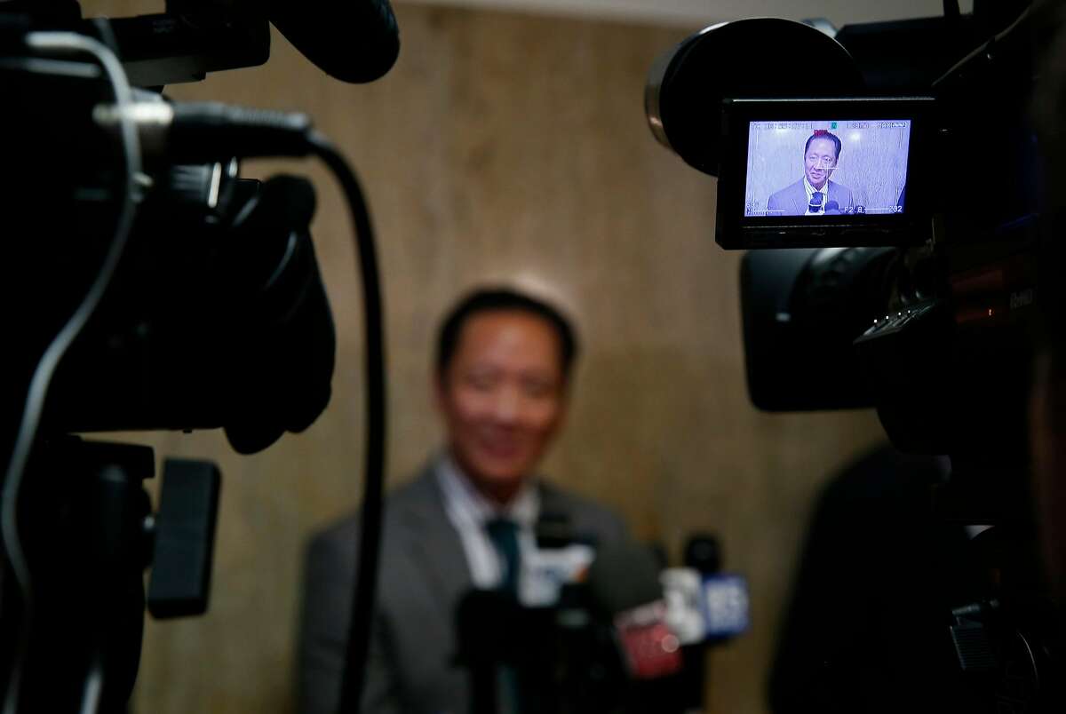 Public Defender Jeff Adachi appears before news cameras after the sentencing hearing for Jose Inez Garcia Zarate at the Hall of Justice in San Francisco, Calif. on Friday, Jan. 5, 2018.