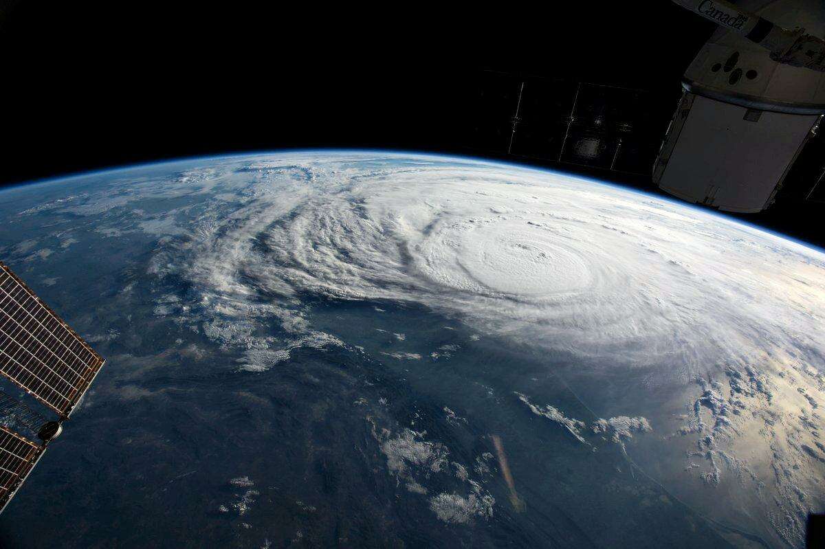 Hurricane Harvey is seen off the coast of Texas from the International Space Station on Aug. 25. Researchers currently suspect that certain types of weather, such as hurricanes, affect the ionosphere more than others. Data from GOLD, and another mission set to launch later this year, will help answer those questions.