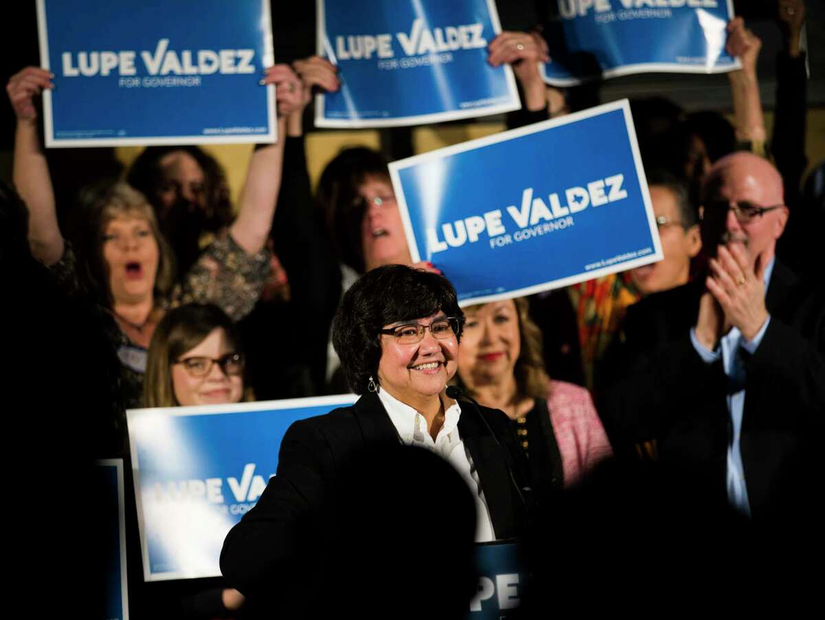 Former Dallas County Sheriff Lupe Valdez speaks at a campaign kickoff event on Sunday, Jan. 7, 2018, in Dallas. Valdez is running for governor of Texas. (Ashley Landis/The Dallas Morning News via AP)