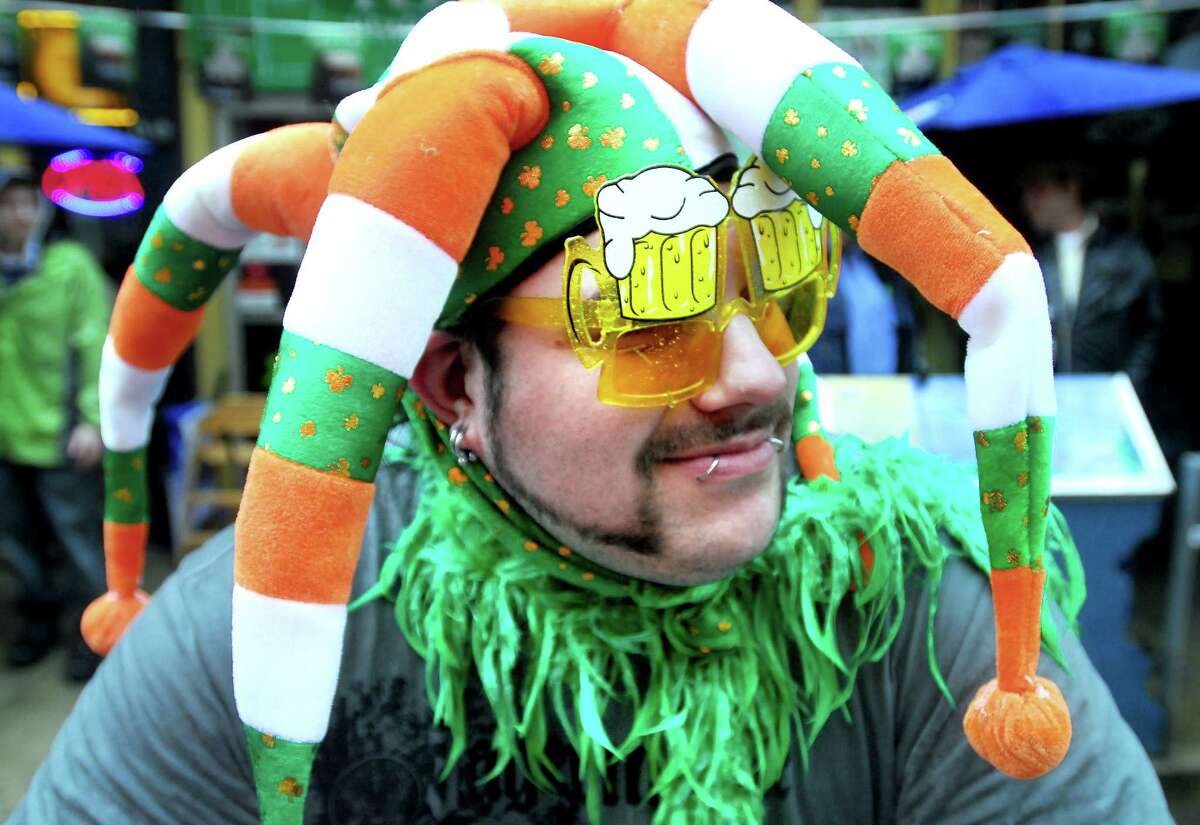 Bobbo Rys of Meriden watches the annual St. Patrick's Day Parade on Chapel St. in New Haven on 3/14/2010. Photo by Arnold Gold AG0355F