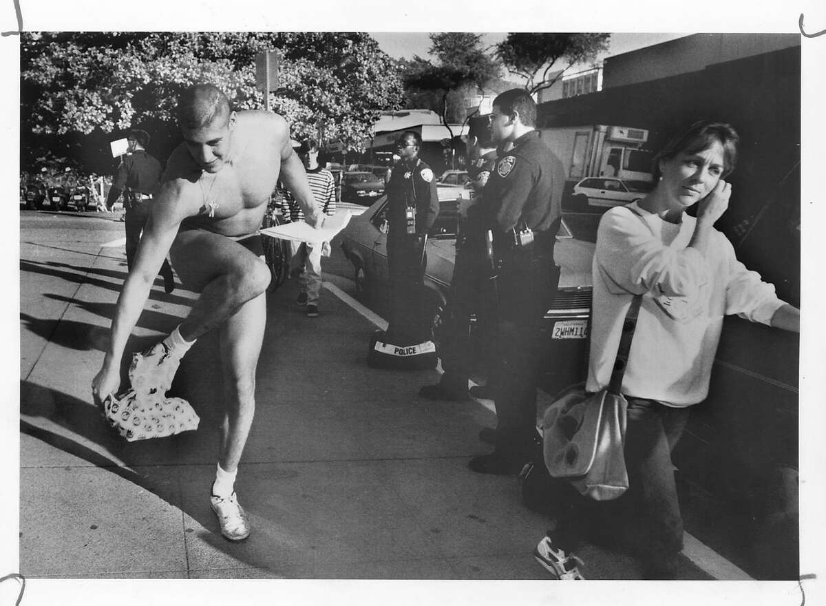 Andrew Martinez "The Naked Guy" appears at a hearing on Cal Campus to see if he will be expelled on 12/1/92. Deanne Fitzmaurice/The Chronicle Ran on: 08-22-2006 Luis Andrew Martinez became known as the Naked Guy for attending Cal classes in the buff. Ran on: 08-22-2006