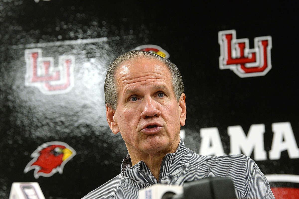 Lamar University football head coach Mike Schultz discusses the incoming team members who officially signed their letters to play during a first early signing period. Photo taken Wednesday, December 20, 2017 Kim Brent/The Enterprise