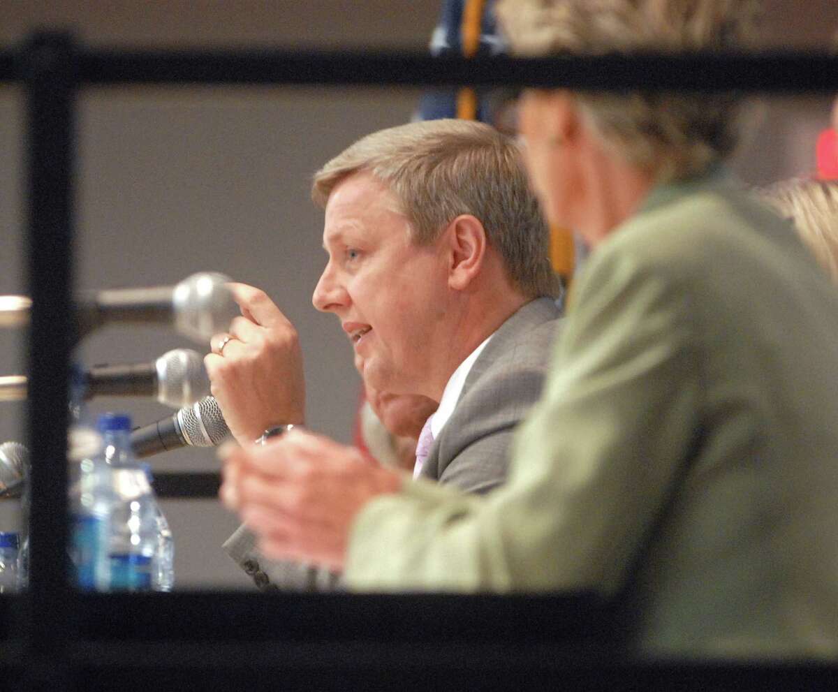 Alan Addley speaks during an H1N1 panel discussion at Southern Connecticut State University in 2009