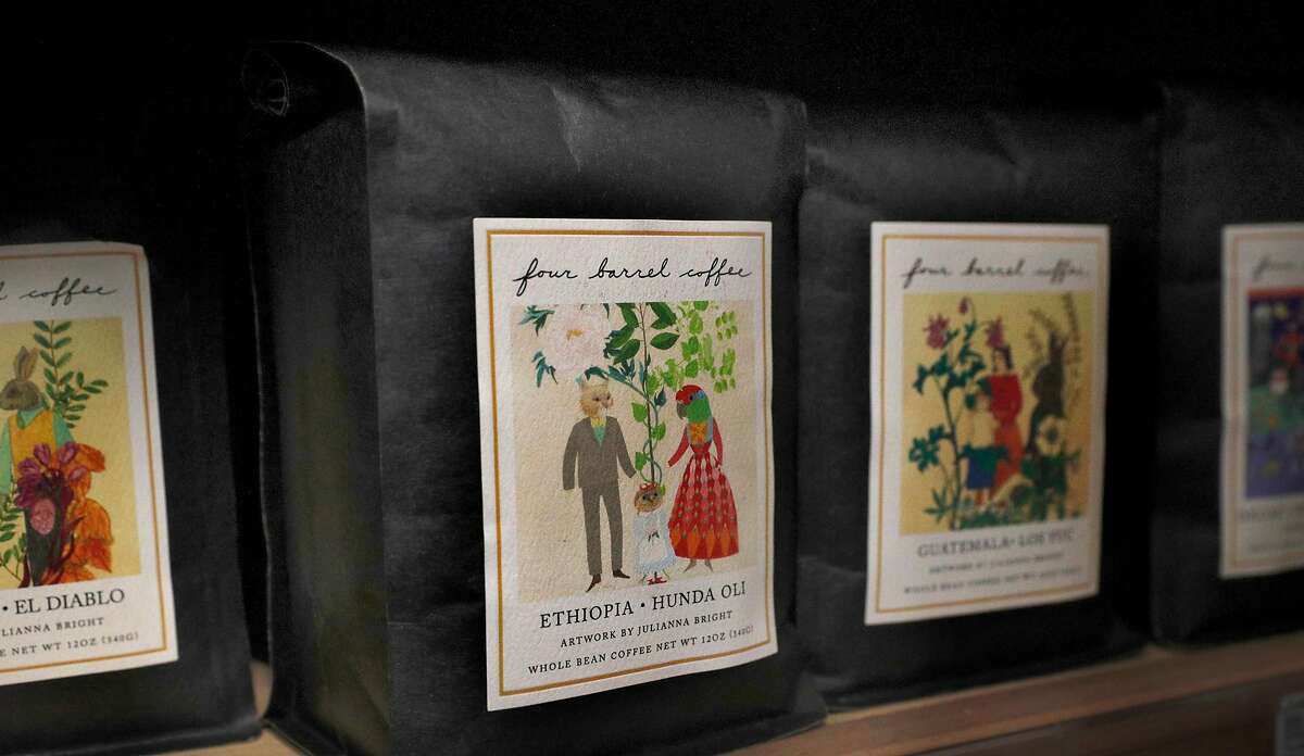Four Barrel coffee beans for sale on the shelves at Canyon Market in San Francisco, on Mon. January 8, 2018. Janet and Richard Tarlov, are the co-owners of Canyon Market, carry the Four barrel Espresso blend at their coffee bar as well as several Four Barrel coffee beans for sale. They are still trying to figure out what is the best decision for her business in the wake of Four Barrel's recent sexual harassment lawsuit.
