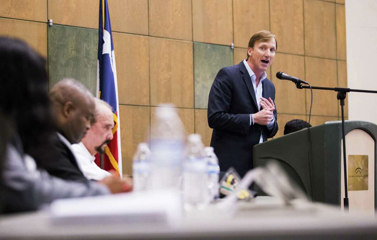 Gubernatorial candidate Andrew White speaks during Monday night’s forum hosted by Tom Green County Democratic Club at the San Angelo Museum of Fine Arts in San Angelo. Each candidate was allowed five minutes to speak.