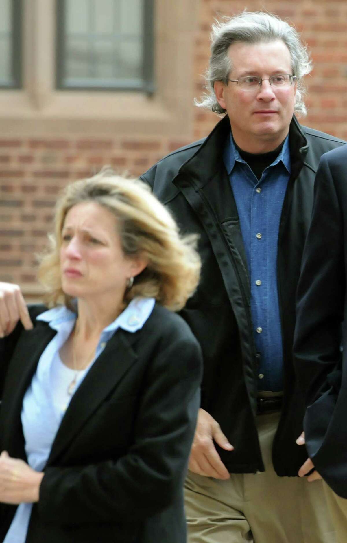 New Haven--Dr. William Petit Jr. right and his sister Johanna Chapman left arrive at New Haven Superior Court on Saturday. The jury continued its deliberations to reach a sentencing verdict in the Steven Hayes trial. Photo by Mara Lavitt/New Haven Register 11/6/10