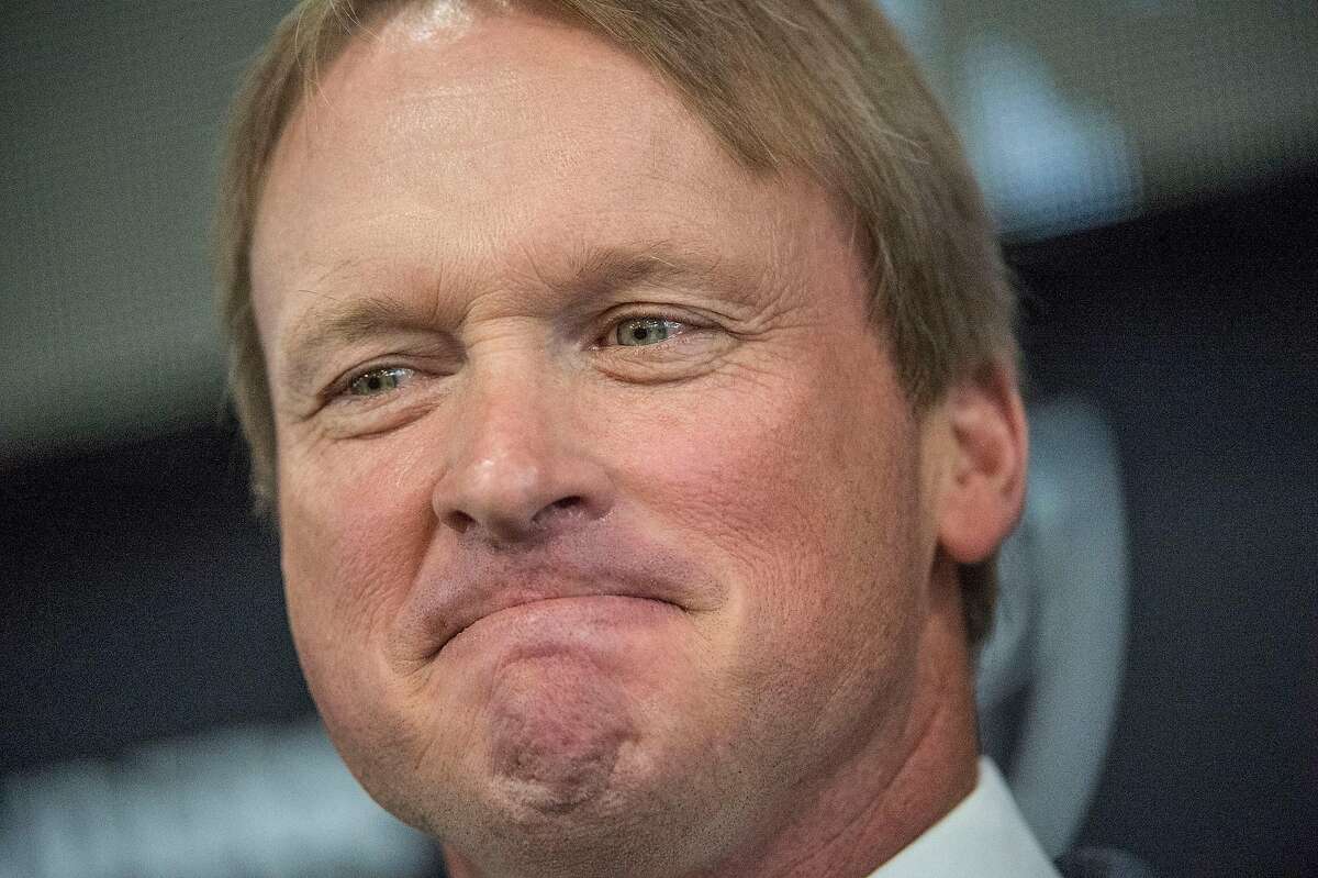 Jon Gruden said it was an emotional time when he was traded to Tampa Bay, but is happy to be back as the Oakland Raiders head coach on Tuesday, January 9, 2018 in Oakland, Calif. (Hector Amezcua/Sacramento Bee/TNS)