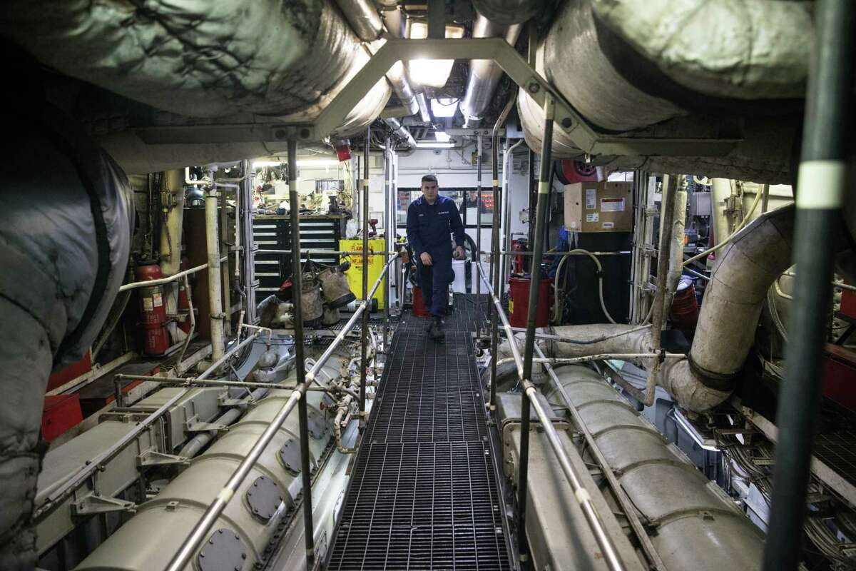 The engine room of the USCGC Mellon, seen during a tour of the vessel for its 50th anniversary, at U.S. Coast Guard Base Seattle on Tuesday, Jan. 9, 2018.