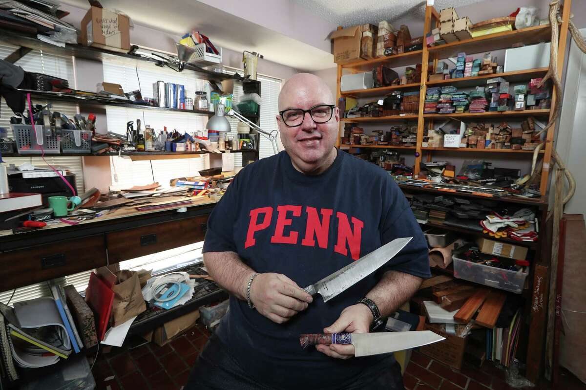 Stephen Pustilnik makes custom knives for chefs and pathologists out of his home Monday, Dec. 11, 2017, in Houston. ( Steve Gonzales / Houston Chronicle )