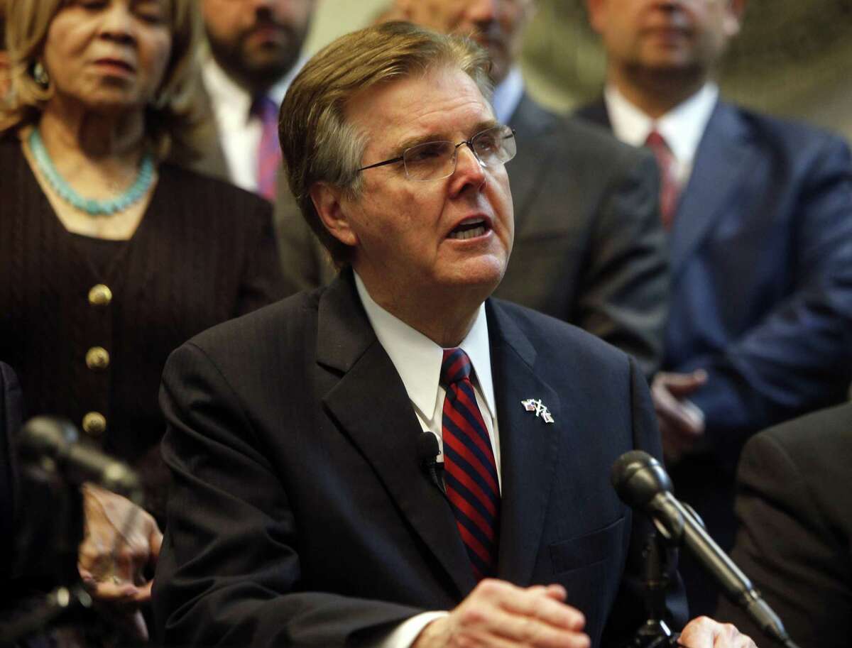Texas Lt. Gov. Dan Patrick, seen on Jan. 9, in Dallas, claimed in a campaign graphic that “criminal aliens” committed more than 500,000 Texas crimes in recent years.
