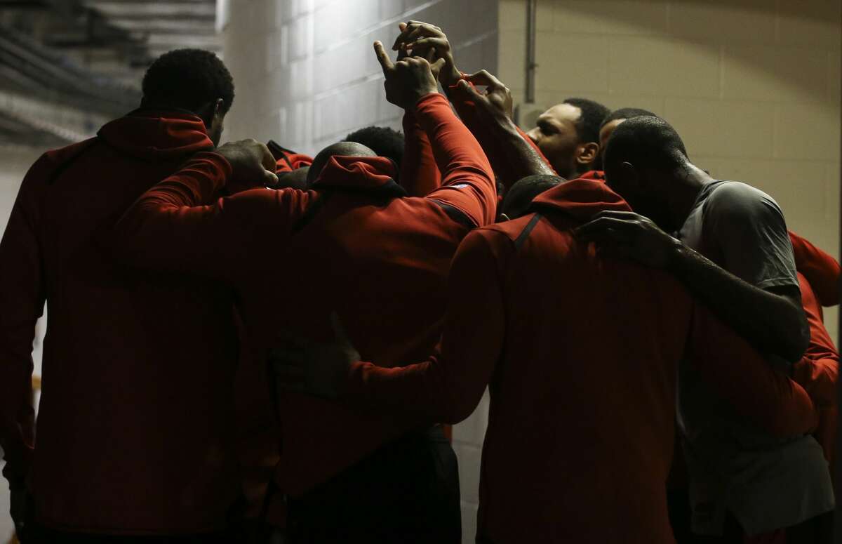 Houston Rockets players huddle together before taking the court for the NBA game against the Portland Trail Blazers at Toyota Center on Wednesday, Jan. 10, 2018, in Houston. ( Yi-Chin Lee / Houston Chronicle )