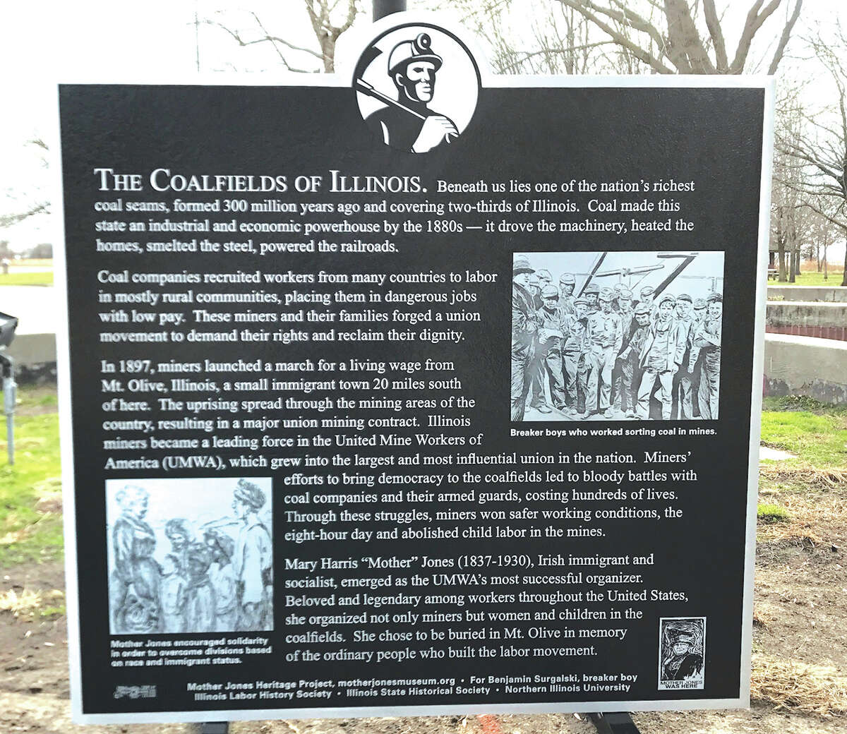 The Mother Jones Heritage Project’s marker at the Coalfield Rest Area on I-55.