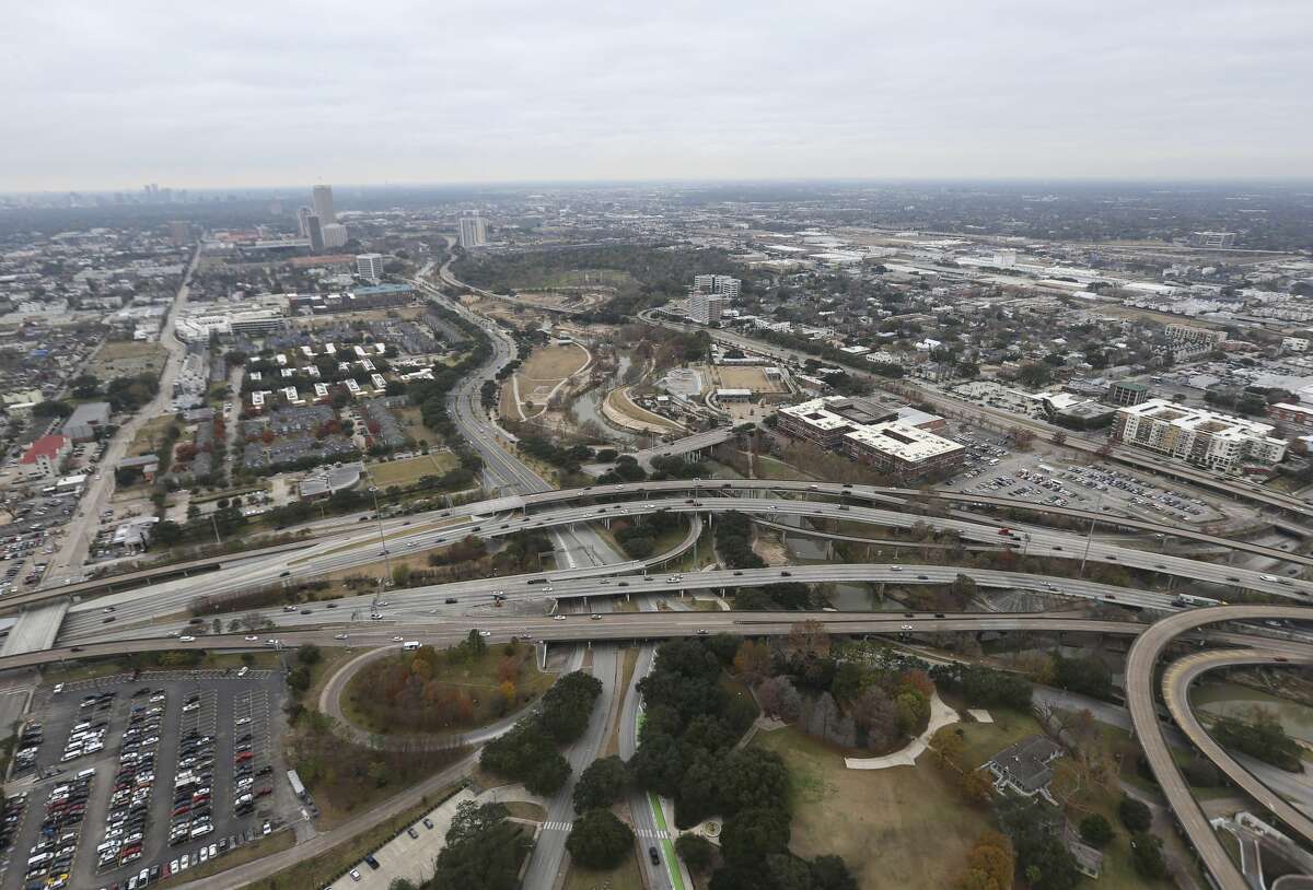 The view, including Interstate 45, from the break room on the 52nd floor of the Heritage Plaza is photographed on Wednesday, Jan. 10, 2018, in Houston.