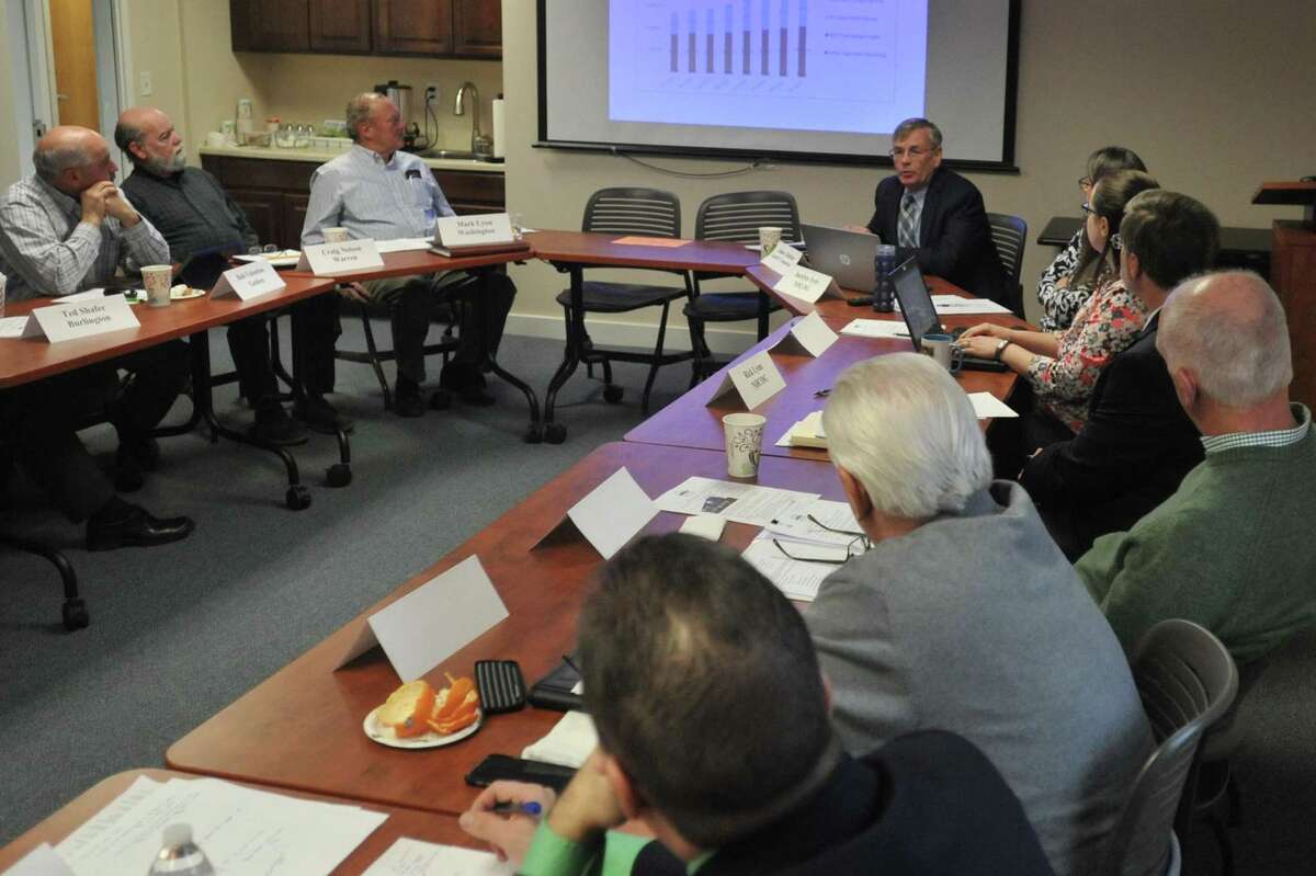 James P. Redeker, commissioner of the Connecticut Department of Transportation, briefed the Northwest Hills Council of Governments on the decision to halt $4.3 billion in funding for construction projects Thursday in Goshen.
