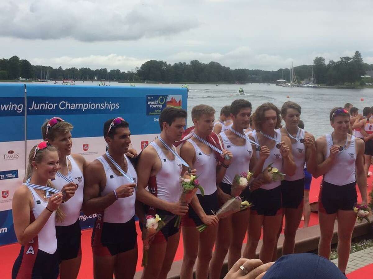 Harry Burke, fourth from right, during the World Rowing Junior Championships in Trakai, Lithuania last summer. Burke will be heading to Harvard in the fall.