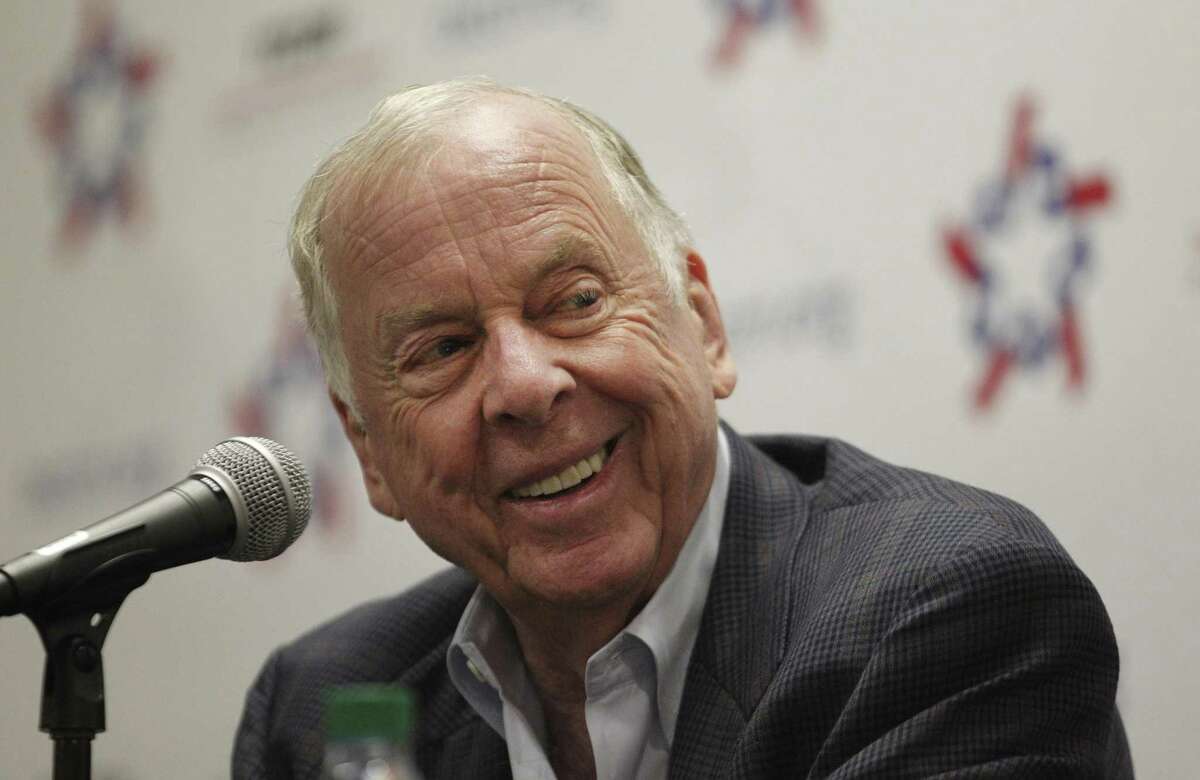 T. Boone Pickens smiles as he speaks during the Texas Conservative Coalition Research Institute Irving Energy Summit Thursday, July 19, 2012, in Irving, Texas. The TCCRI has held meetings throughout the state to discuss developing Texas' natural resources and discuss whether the current electricity infrastructure is sufficient to supply power to businesses and residents statewide. (AP Photo/LM Otero)