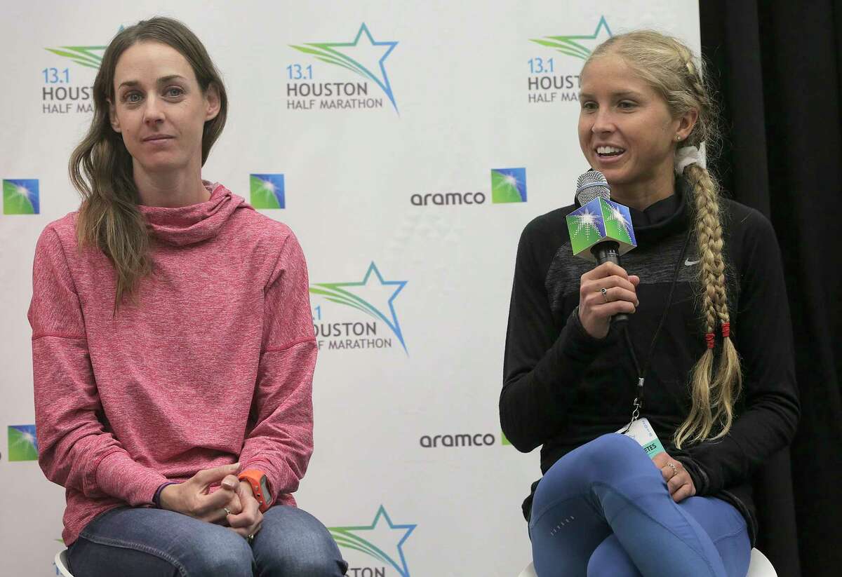 Molly Huddle, left, and Jordan Hasay say they will focus on competing during Sunday's Aramco Houston Half Marathon and that records are rarely broken when that goal is the focus of the runner.﻿
