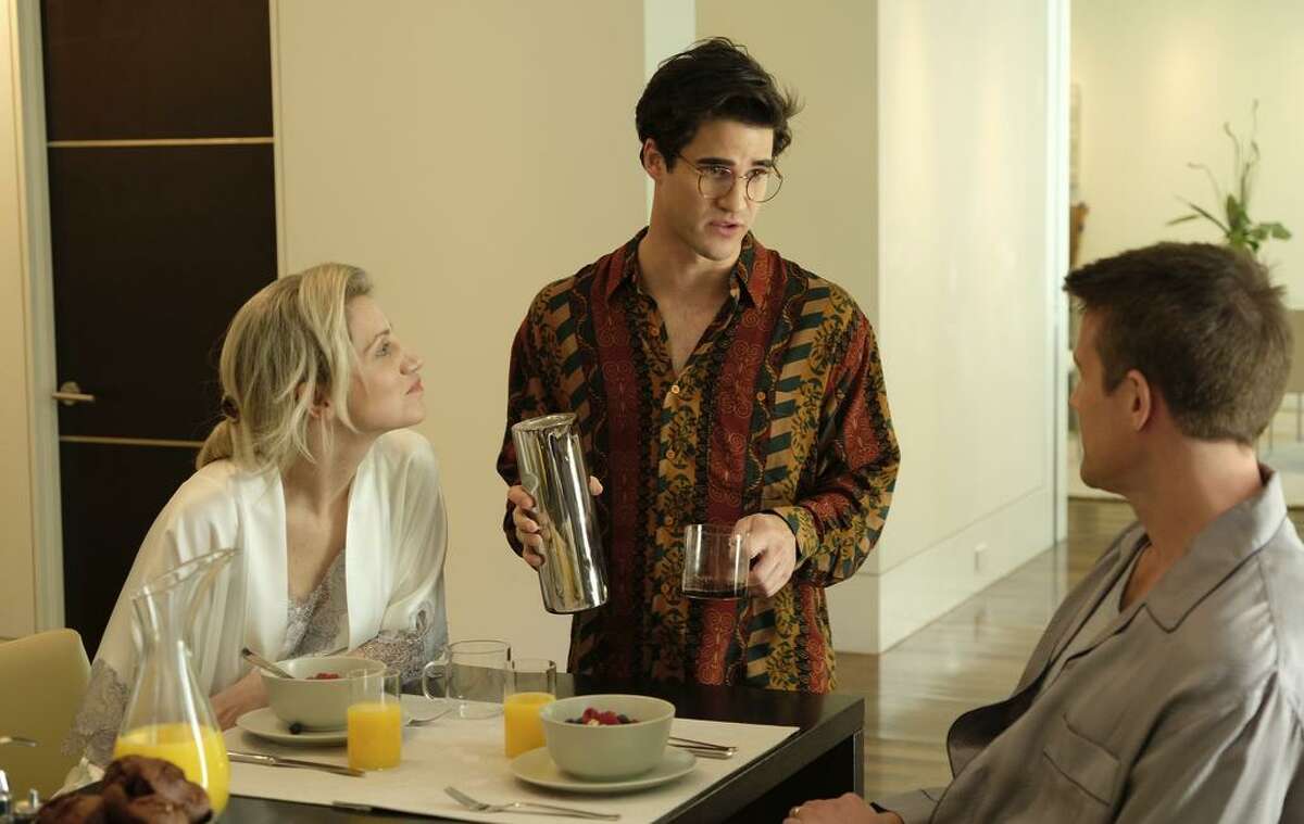 Annaleigh Ashford (left), Darren Criss and Nico Evers- Swindell in the FX miniseries “The Assassination of Gianni Versace: American Crime Story,” which is told in a reverse chronology.