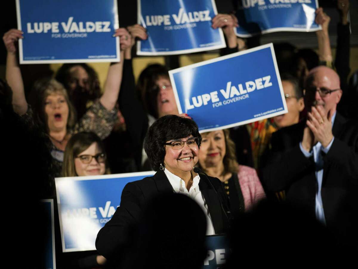 Former Dallas County Sheriff Lupe Valdez speaks at a campaign kickoff event on Sunday, Jan. 7, 2018, in Dallas. Valdez is running for governor of Texas. (Ashley Landis/The Dallas Morning News via AP)