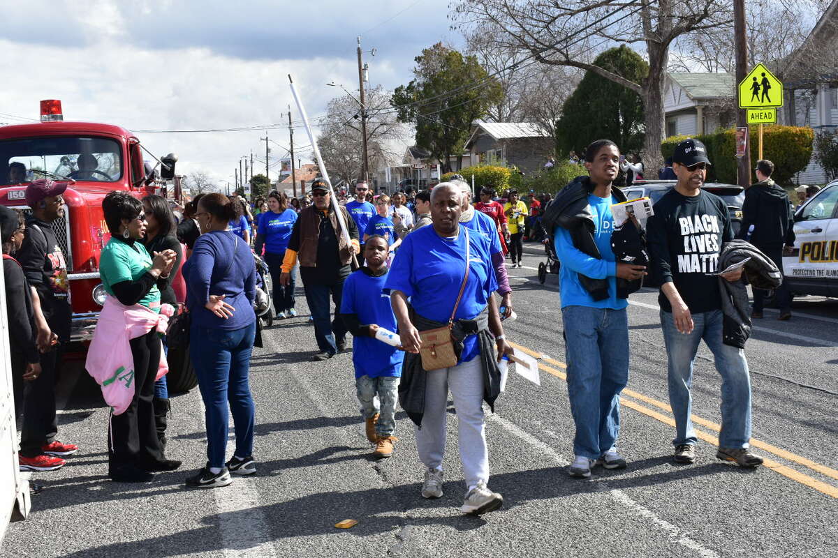 Marchers gather Monday, Jan. 15, 2018, for the 50th annual Martin Luther King Day march in San Antonio.