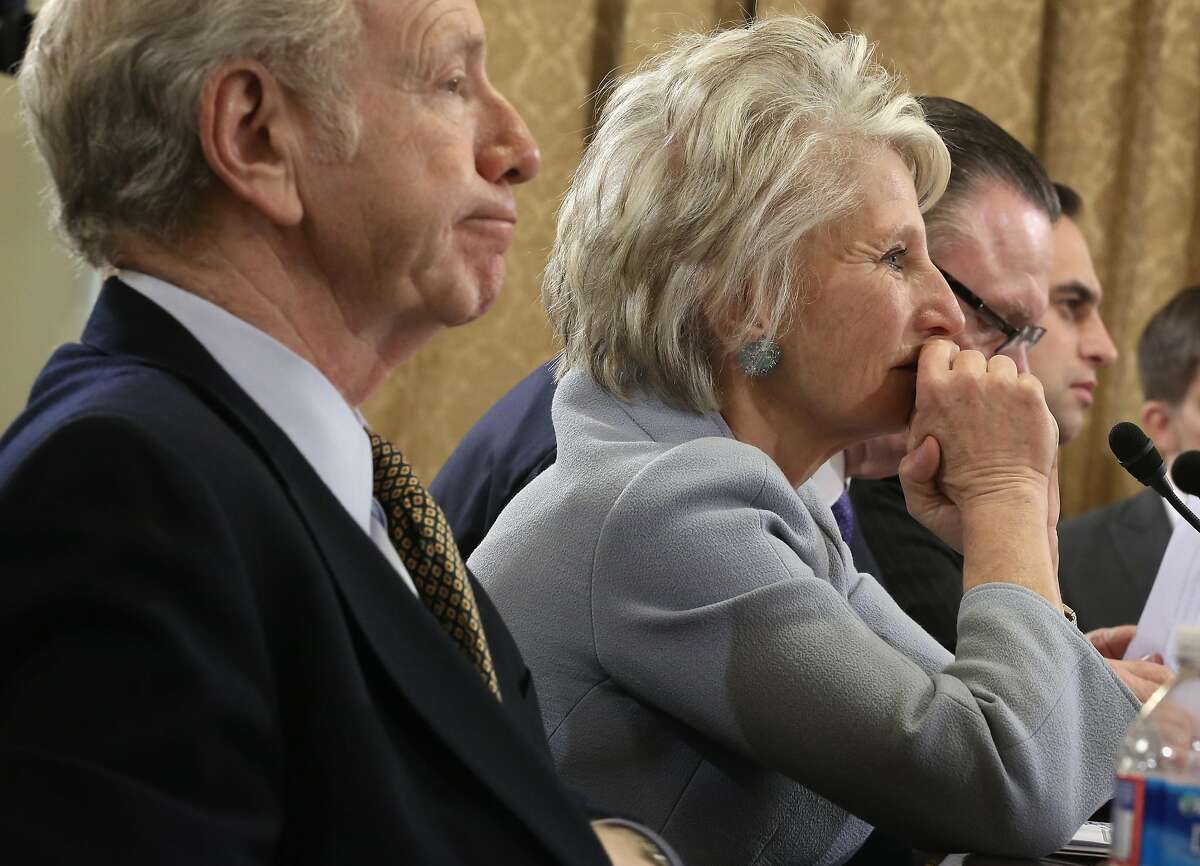 Former U.S. Sen. Joseph Lieberman (I-CT) (L); and former U.S. Rep. Jane Harman (D-CA) (2nd L), director of the Woodrow Wilson Center, testify during a hearing before the House Homeland Security Committee January 15, 2014 on Capitol Hill in Washington, DC. The committee held a hearing on "A False Narrative Endangers the Homeland," focusing on the administration's narrative on the threat from al Qaeda.