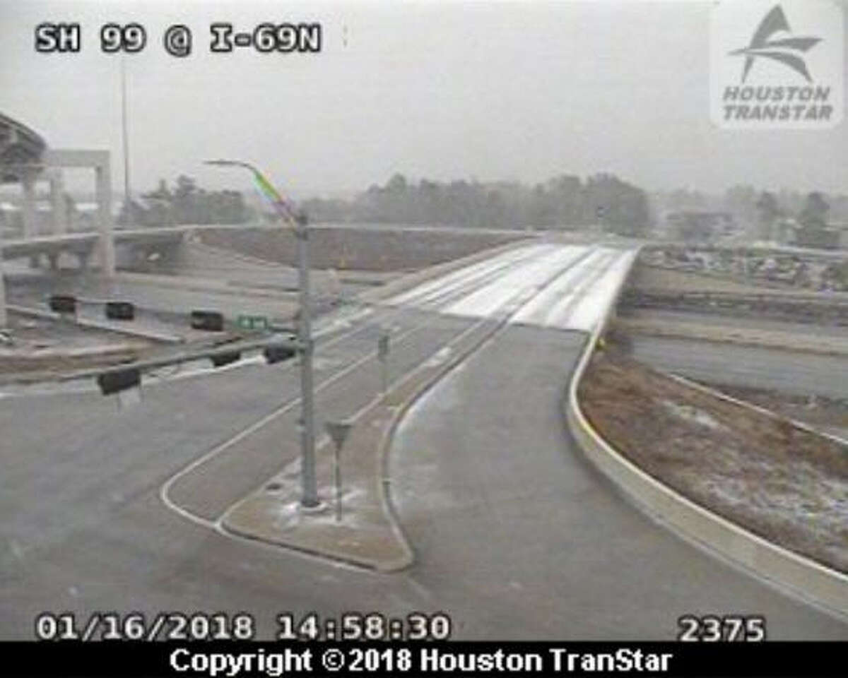 The city of Houston experienced a winter storm that swept across the region on Tuesday, Jan. 16, 2018. The frigid temperatures dropped into the 20s and as more frozen rain fell, ice formed on overpasses causing Houston's typically congested roads to be frighteningly abandoned.