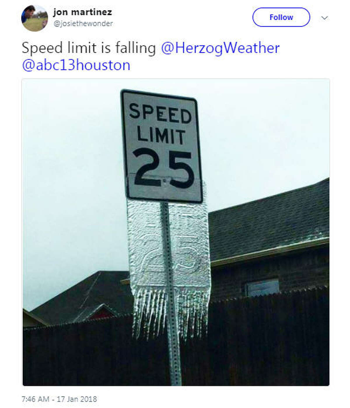 "Speed limit is falling" Source: Twitter