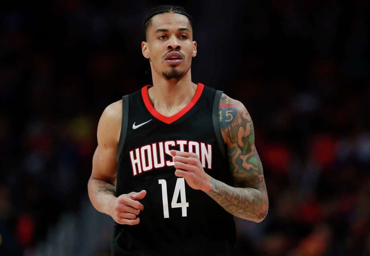 FILE - In this Jan. 6, 2018, file photo, Houston Rockets guard Gerald Green runs up court during the second half of an NBA basketball game against the Detroit Pistons in Detroit. Green and Trevor Ariza have both been suspended for two games for entering the Los Angeles Clippers' locker room after a game earlier this week to confront another player. The NBA announced the suspensions Wednesday, Jan. 17 (AP Photo/Carlos Osorio, File)