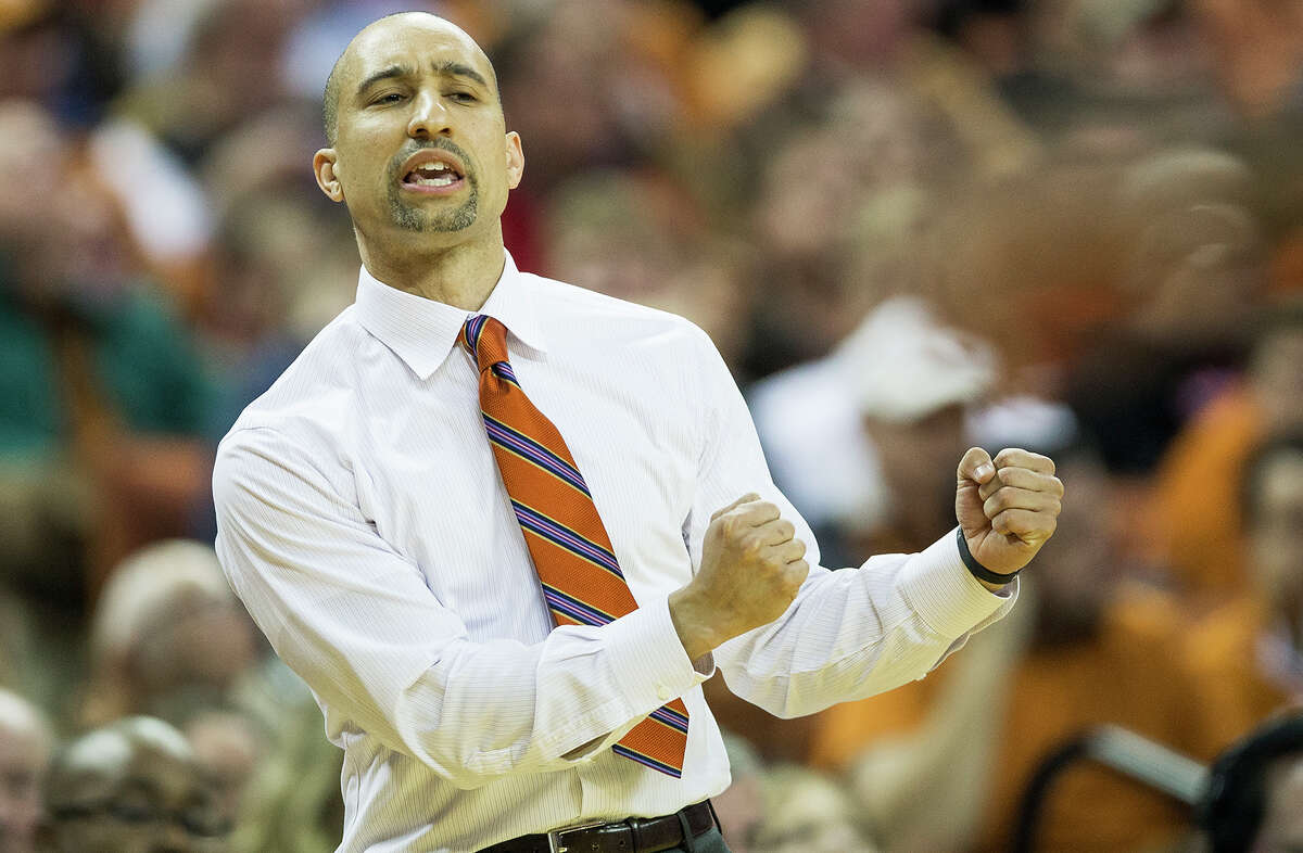 Texas head coach Shaka Smart shouts to his players during action against Texas Tech at the Frank Erwin Center in Austin, Texas, on Wednesday, Jan. 17, 2018. The host Longhorns won, 67-58.