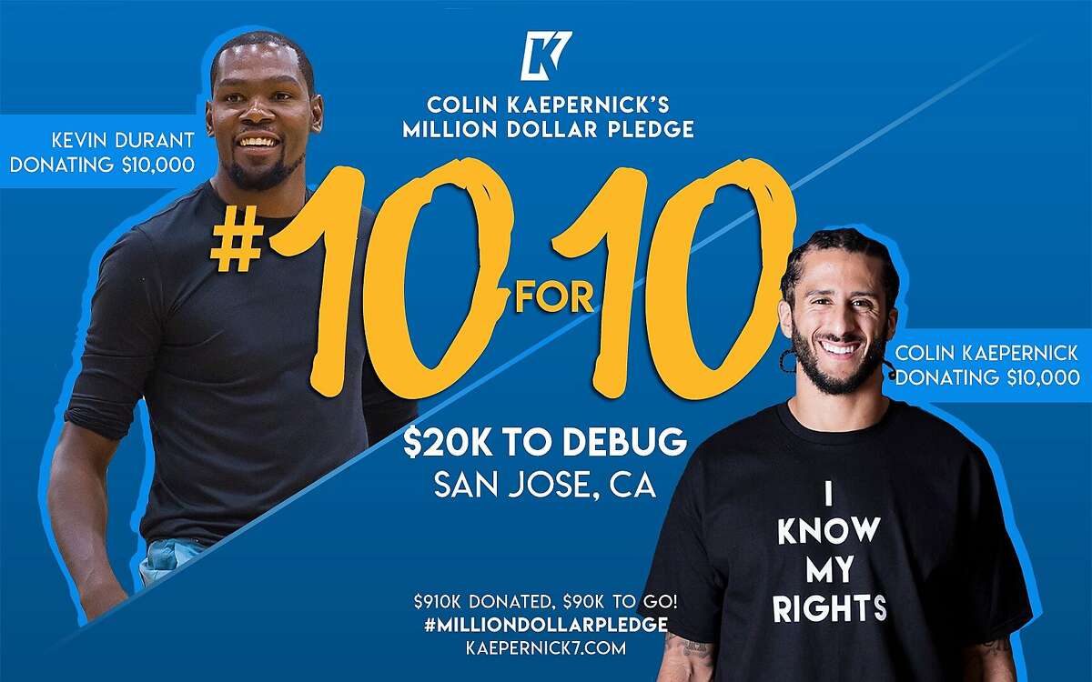 December 2017 through January 2018 - Kaepernick makes headlines for teaming up with other Bay Area stars like Warriors' Kevin Durant and Stephen Curry, making multiple donations to local social justice organizations.