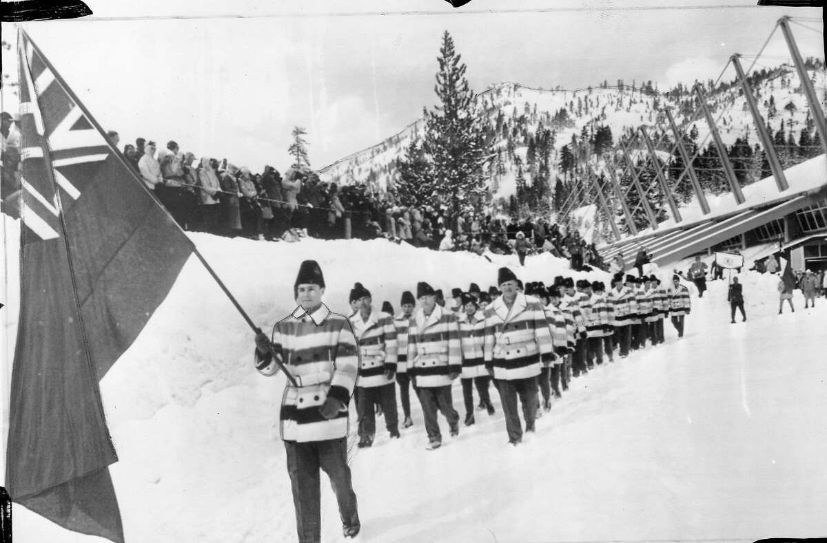 The 1960 Winter Olympic Games in Squaw Valley Opening ceremonies as the Canadian athletes parade around the speed skating rin. February 18, 1960 Associated Press photo Photo ran 02/21/1960, p. 15 This World
