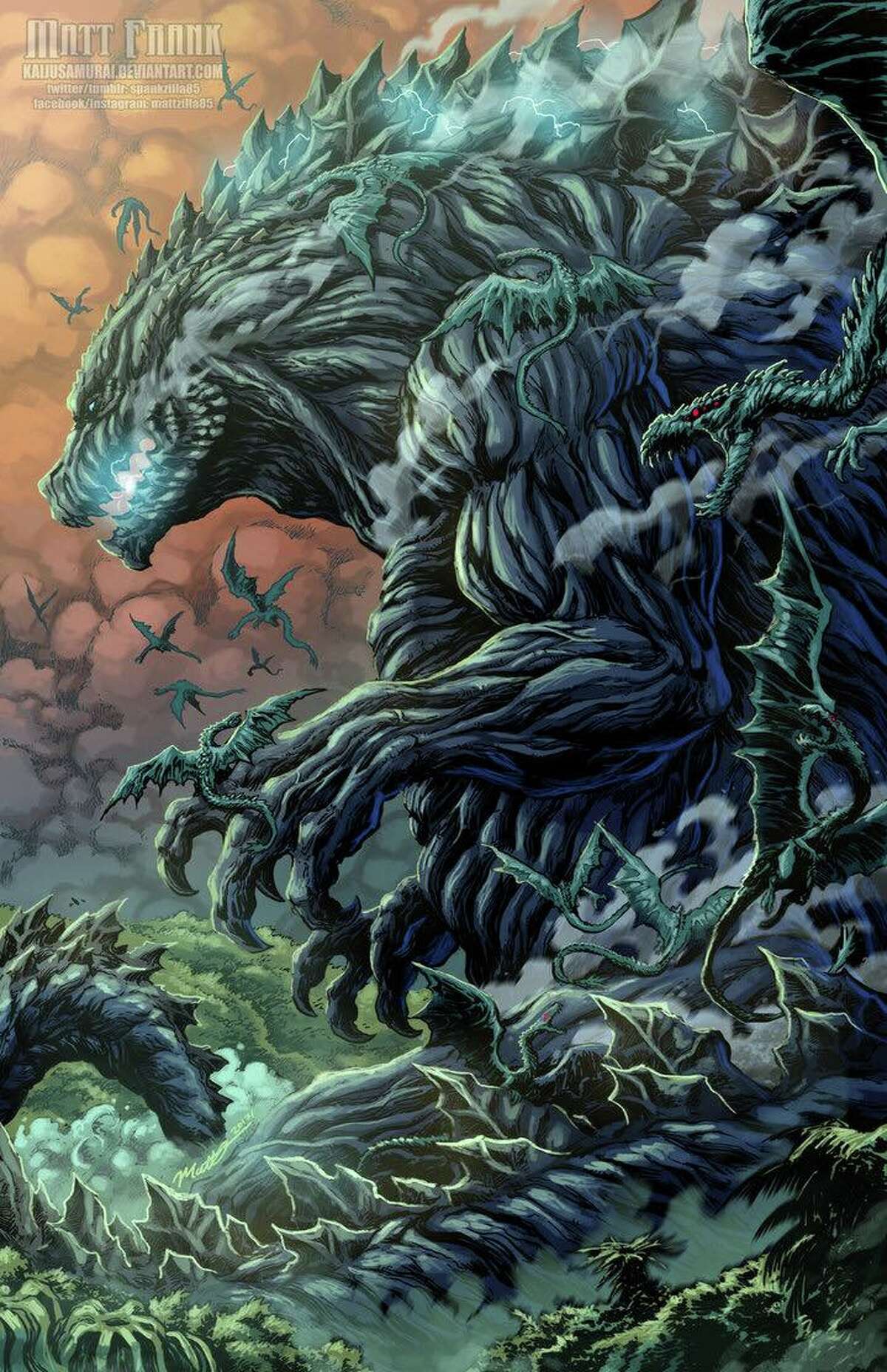 Matt Frank S Godzilla Planet Of The Monsters Art Is Massive Barring godzilla earth and filius, most godzillas are this, being mutated dinosaurs or, shin's case, a sea creature. godzilla planet of the monsters