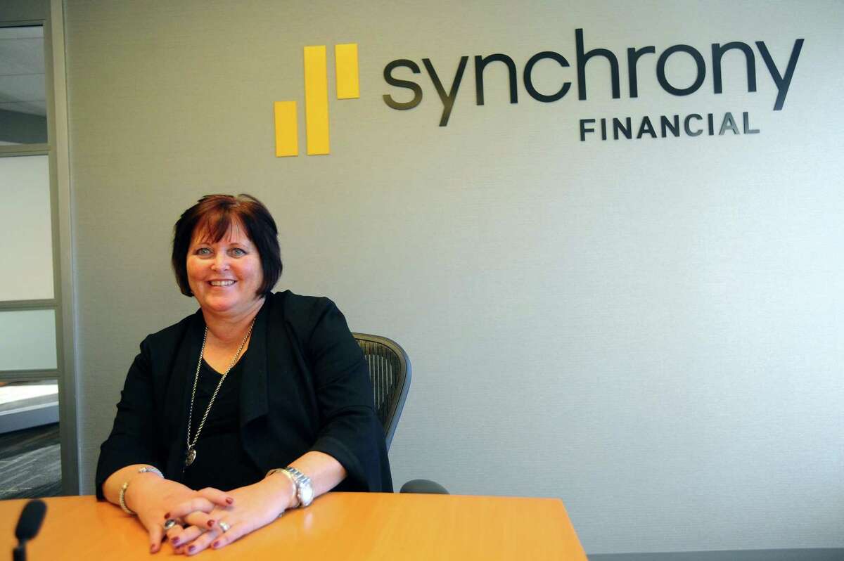 Synchrony Financial CEO and President Margaret Keane poses for a photo inside Synchrony headquarters at 777 Long Ridge Road in Stamford, Conn., on Nov. 27, 2017.