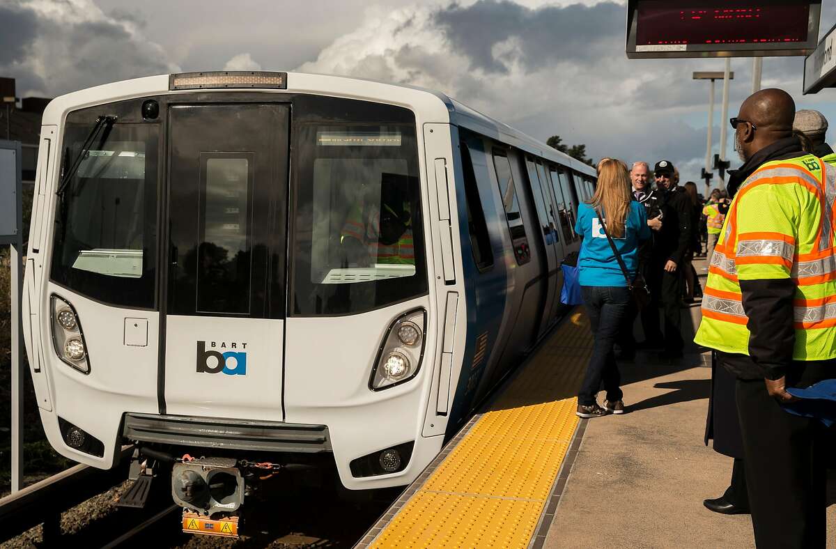 The newest Bart train arrives for the second part of its inaugural ride Friday, Jan. 19, 2018 at Richmond Station in Richmond, Calif.