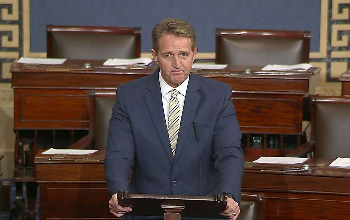 In this image from video from Senate Television, Sen. Jeff Flake, R-Ariz. speaks on the Senate floor, Wednesday, Jan. 17, 2017 at the Capitol in Washington. IFlake called Trump�s repeated attacks on the media �shameful� and �repulsive� and said Trump �has it precisely backward.�� Flake said despotism is the enemy of the people, while a free press is the despot�s enemy and a guardian of democracy. (Senate TV via AP)