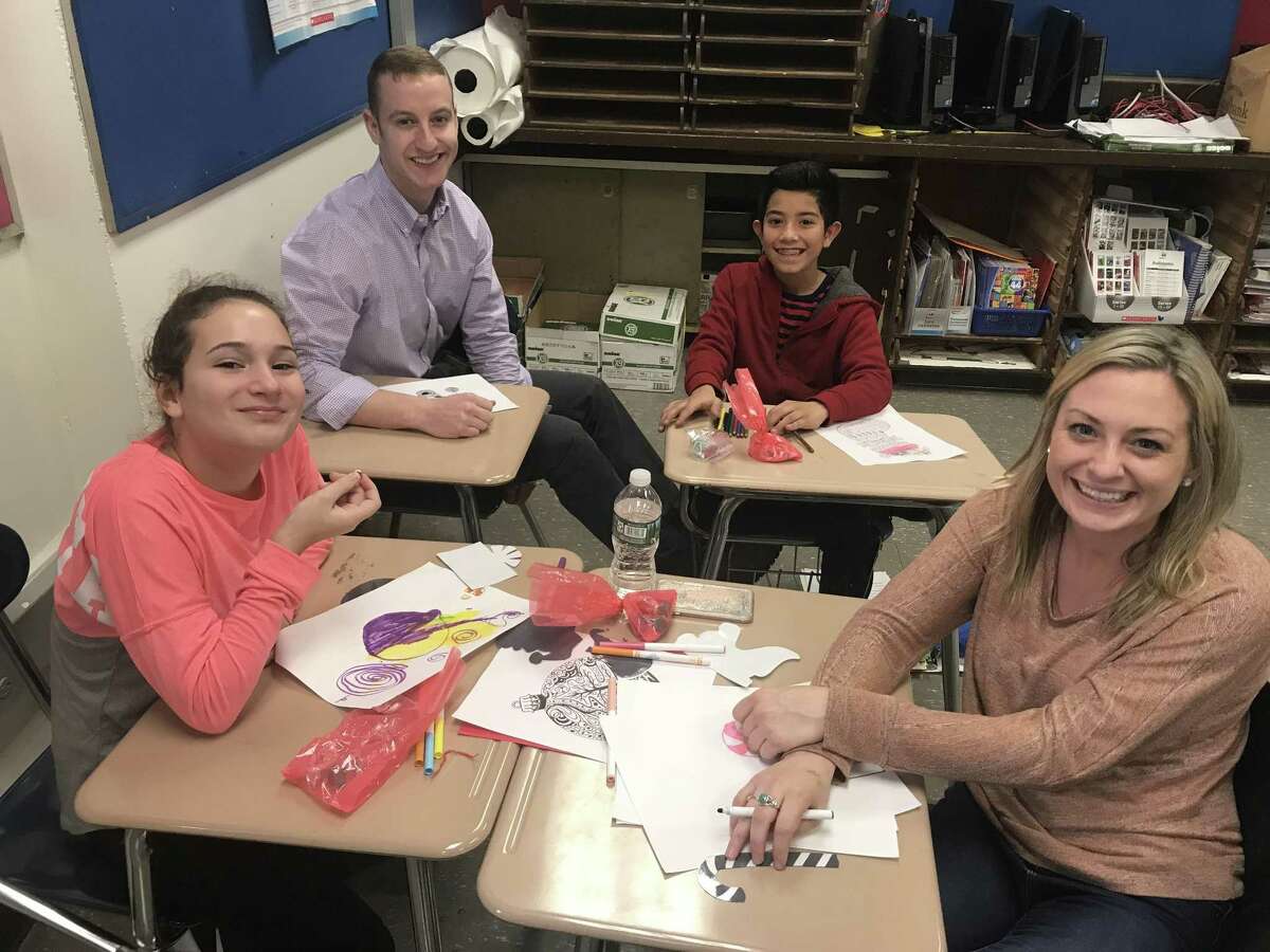 The Stamford Public Education Foundation’s mentoring program has paired mentors from business consulting firm McLagan — Eli Kisselbach and Courtney Carroll — with seventh-grade students from Cloonan Middle School — Jay Palma Rivera and Lila Putrino.