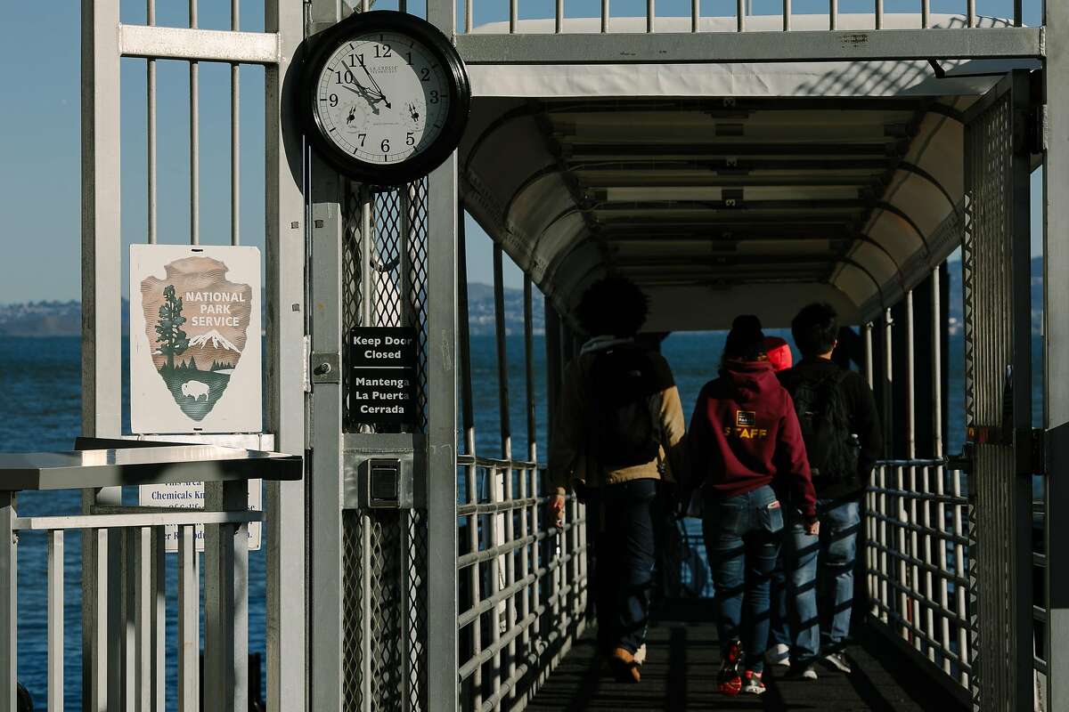People board the Alcatraz Cruise for Alcatraz Island in San Francisco, Calif. Saturday, Jan. 20, 2018. Despite government shutdown, Alcatraz Island remained open.