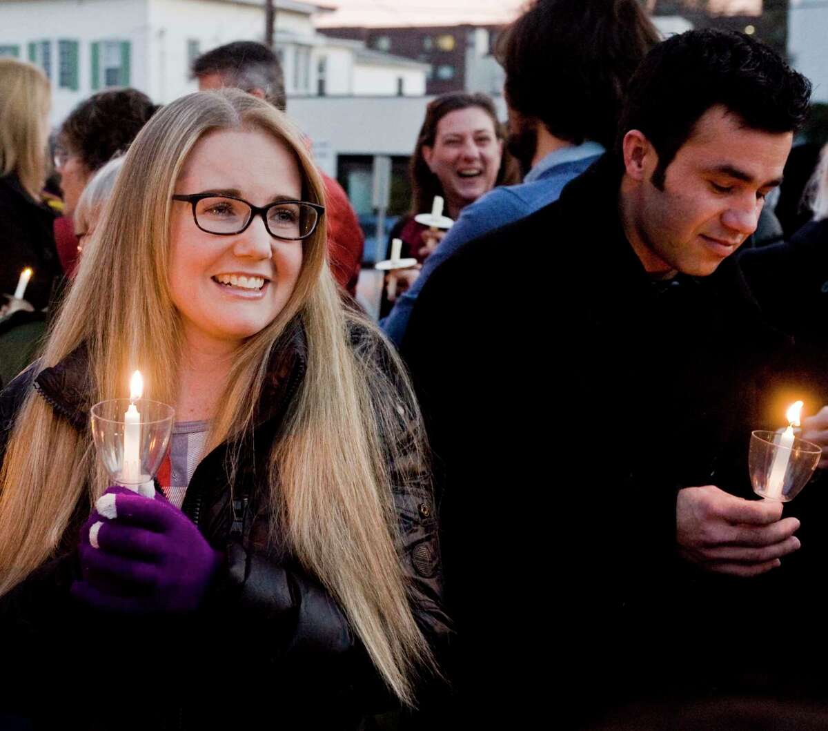 Samantha and Joel Colindres during a candlelight vigil at Central Christian Church in Danbury for the Colindres family. Sunday, Jan. 21, 2018