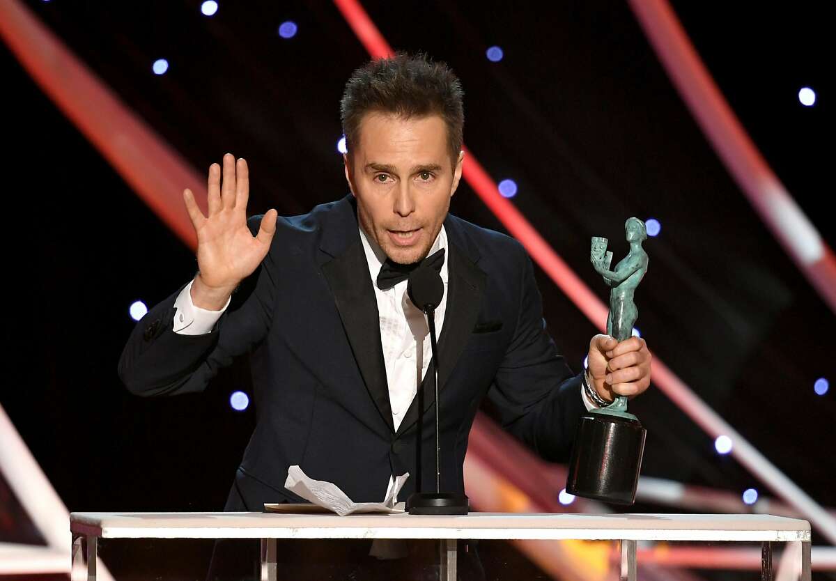 LOS ANGELES, CA - JANUARY 21: Actor Sam Rockwell accepts the Outstanding Performance by a Male Actor in a Supporting Role award for 'Three Billboards Outside Ebbing, Missouri' onstage during the 24th Annual Screen Actors Guild Awards at The Shrine Auditorium on January 21, 2018 in Los Angeles, California. 27522_013 (Photo by Kevin Winter/Getty Images)