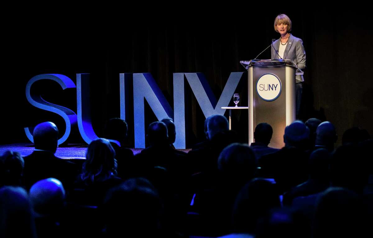 State University of New York Chancellor Kristina M. Johnson delivered her first State of the University System Address to an at-capacity audience of students, government officials, distinguished guests, and the SUNY community at the Capital City Center Monday Jan 22, 2018 in Albany, N.Y. (Skip Dickstein/Times Union)