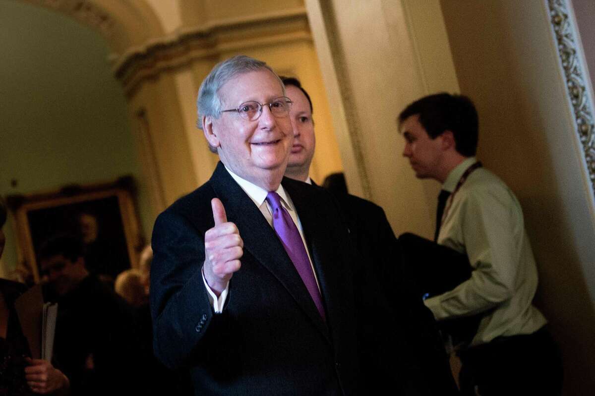 Senate Majority Leader Senator Mitch McConnell (R-KY) walks from a vote on Capitol Hill after the senate voted to fund the US government January 22, 2018 in Washington, DC. / AFP PHOTO / Brendan SmialowskiBRENDAN SMIALOWSKI/AFP/Getty Images
