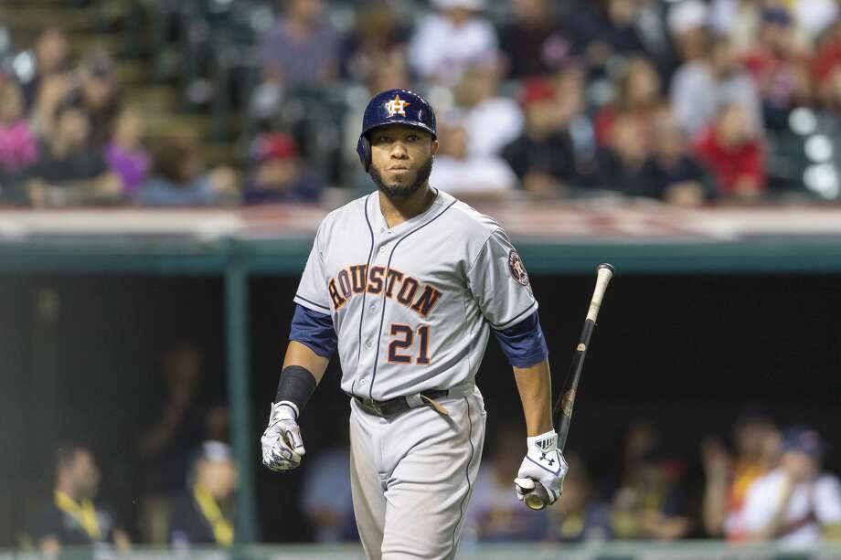 CLEVELAND, OH -  JULY 7: Jon Singleton #21 of the Houston Astros reacts after striking out during the seventh inning against the Cleveland Indians at Progressive Field on July 7, 2015 in Cleveland, Ohio. (Photo by Jason Miller/Getty Images) Photo: Jason Miller/Getty Images