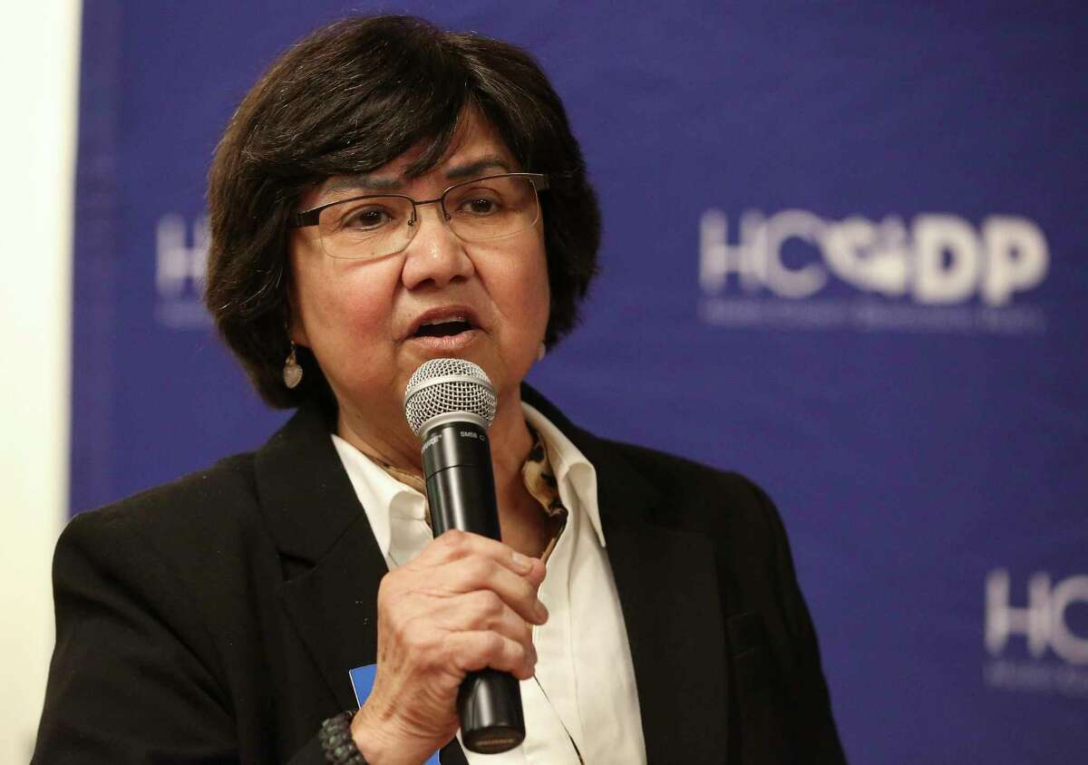 Lupe Valdez, Democrat Party governor candidate for 2018 gubernatorial race, introduces herself to the crowd at a Democratic forum at Deluxe Theatre on Wednesday, Jan. 24, 2018, in Houston.