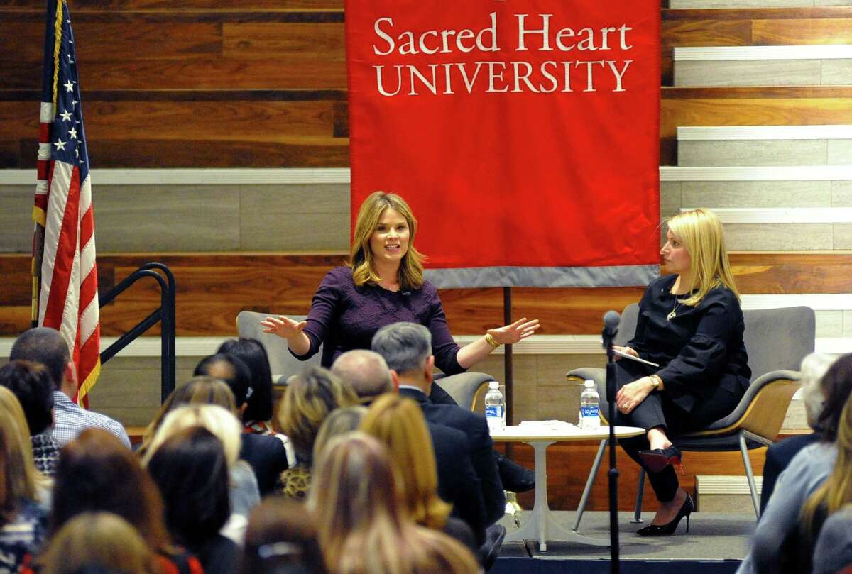 Jenna Bush Hager speaks on Wednesday, Jan. 24, 2018, at Sacred Heart University in Fairfield, Conn. Like many schools nationally, Sacred Heart saw its endowment increase by a double-digit percentage in 2017 due to a surging stock market, according to a study released Thursday by Wilton-based Commonfund.