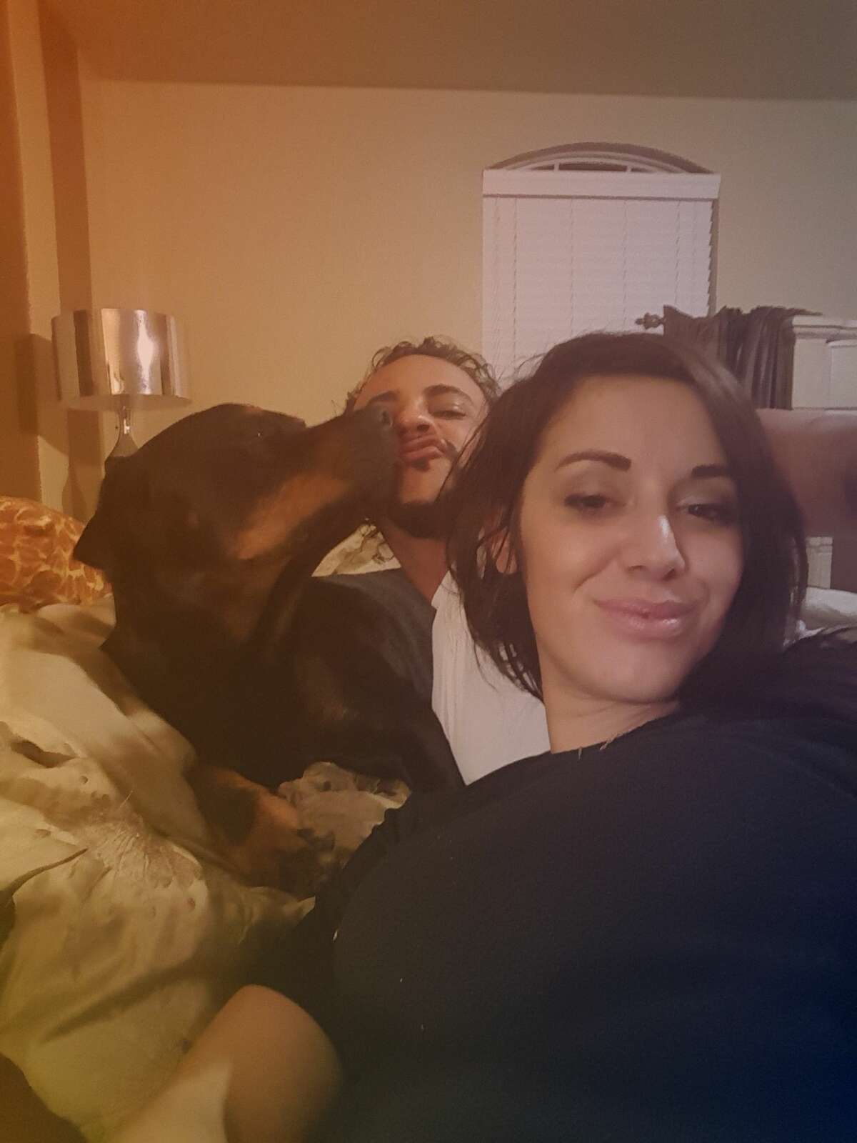 Jacqueline Culp dated Bishoy Elkhaliny (in background with his rottweiller) for 4 months in 2016. By the end of the relationship, she was left battered, bloodied and bitten after a series of assaults.