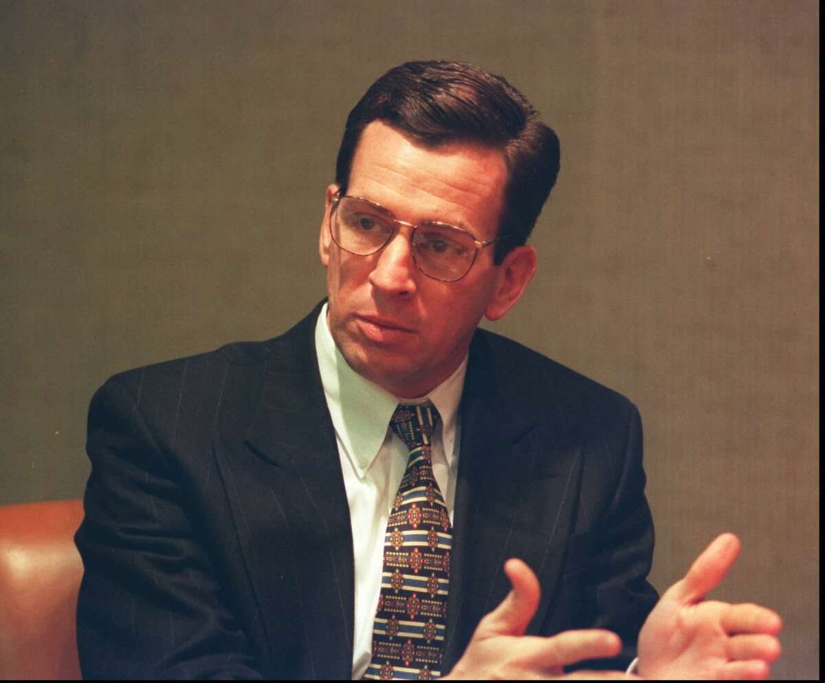 Mayor Dannel Malloy at a press conference in the Stamford Advocate building on Jan. 29, 1996.