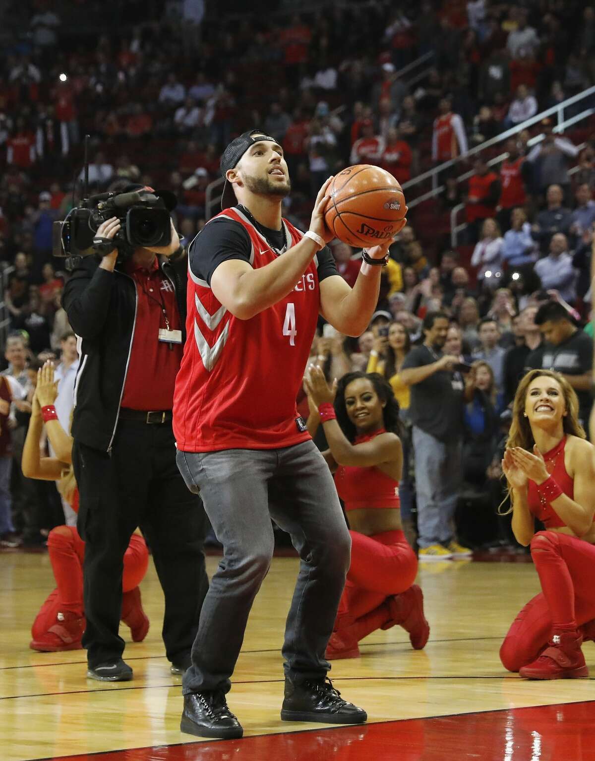 Astros outfielder George Springer has already taken the 'First Shot' at a Rockets game, but will that be enough to help him in the Astros' upcoming Spring Training shooting contest?