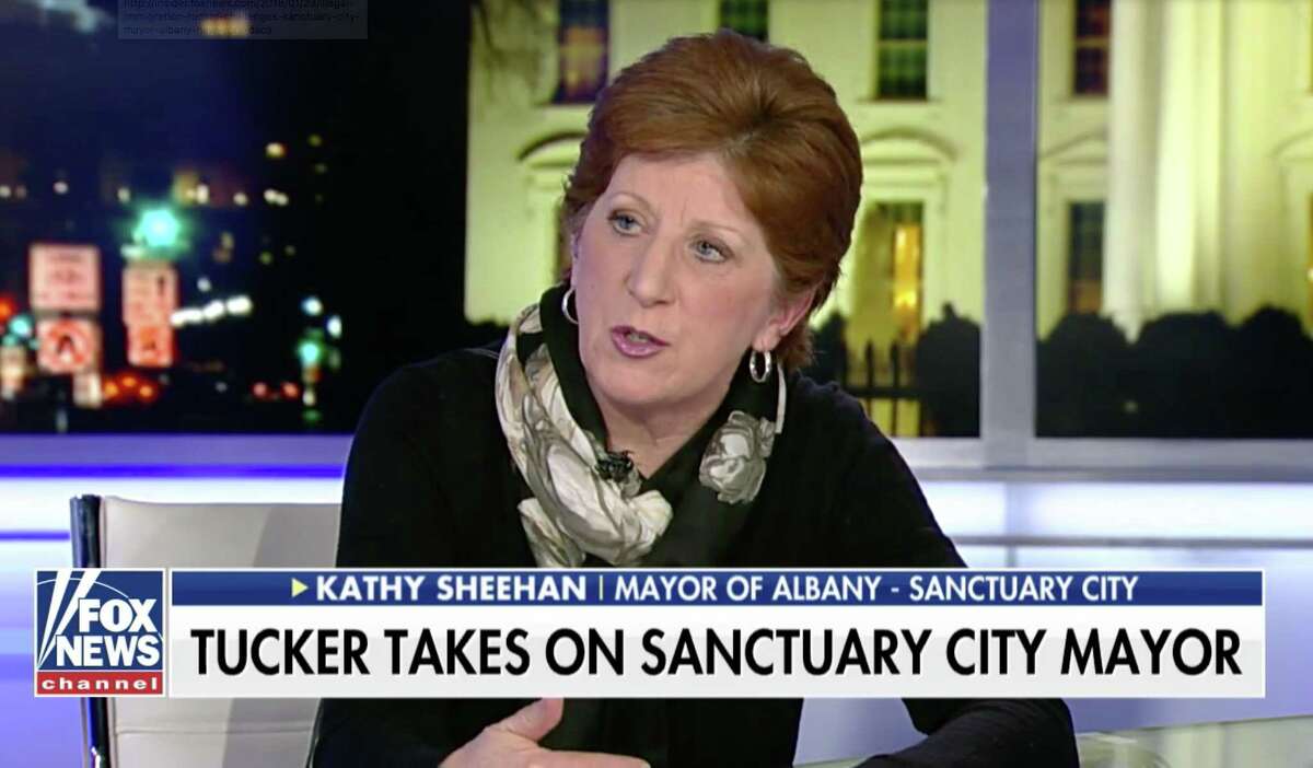 A federal court has ruled unanimously that the federal government could withhold grants from cities and states that refuse to cooperate with federal immigration enforcement. The city of Albany is one of the municipalities in the nation that faces the threat of lost funding over its status as a sanctuary city. Here, Albany Mayor Kathy Sheehan is interviewed about sanctuary cities by Fox News host Tucker Carlson in 2018.
